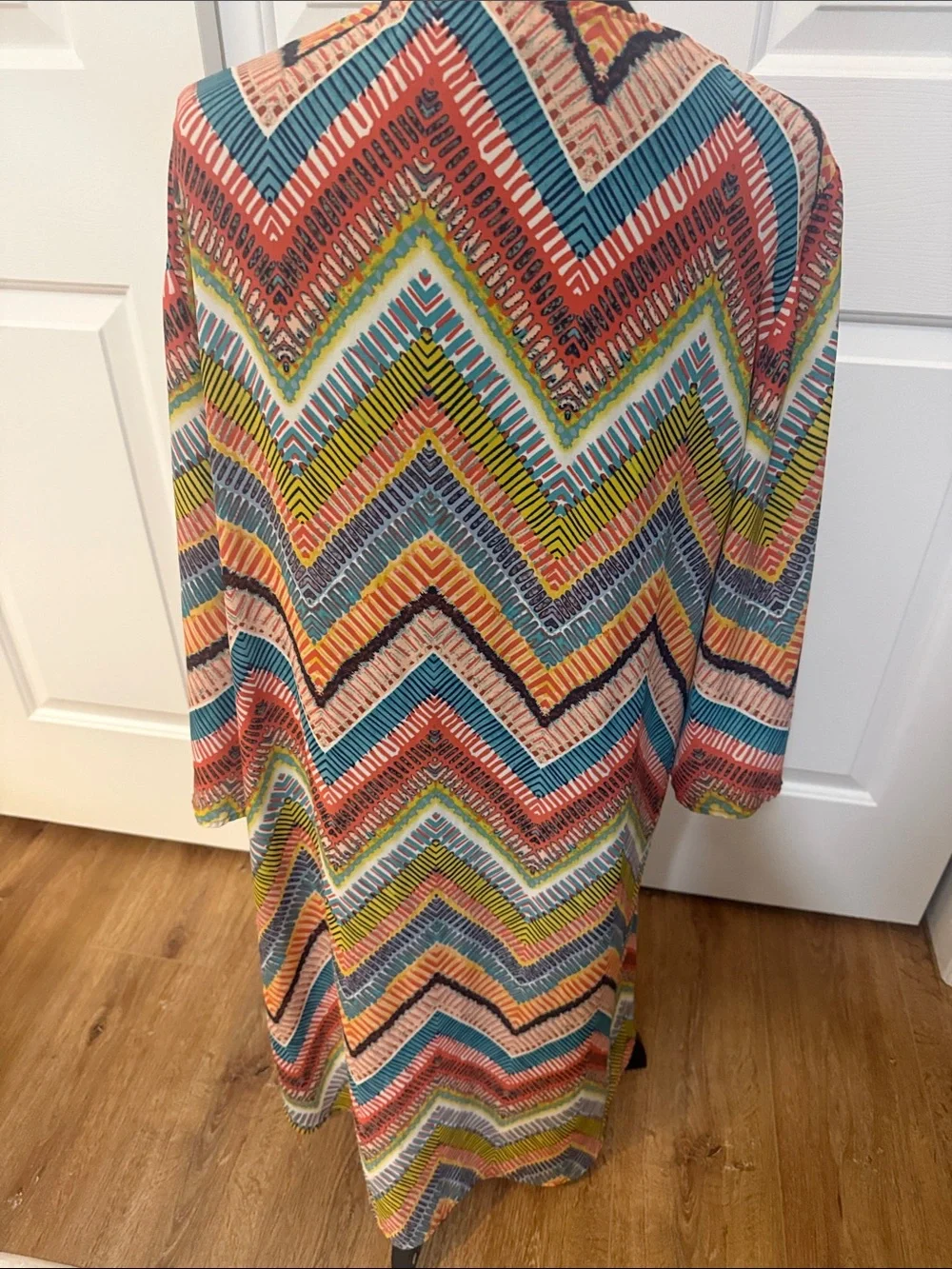 GC Collection Boho Hippie 70s Multicolor Geometric Open Cardigan Kimono - Picture 4 of 6